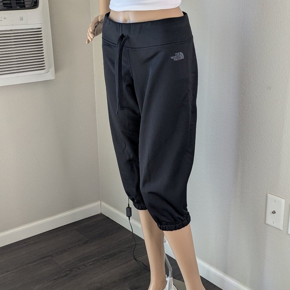 The North Face Crop Pants Small Black Fleece Jogger Drawstring Waist Capri Pants